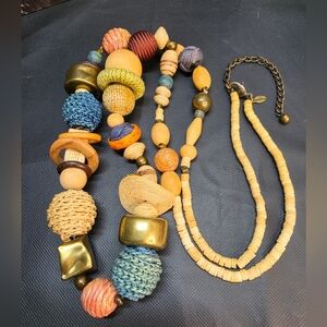 Chico’s Chunky Boho Wood Rope Statement Necklace 38"+4" Ext